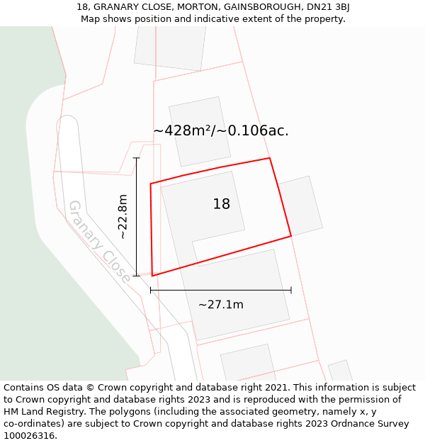 18, GRANARY CLOSE, MORTON, GAINSBOROUGH, DN21 3BJ: Plot and title map