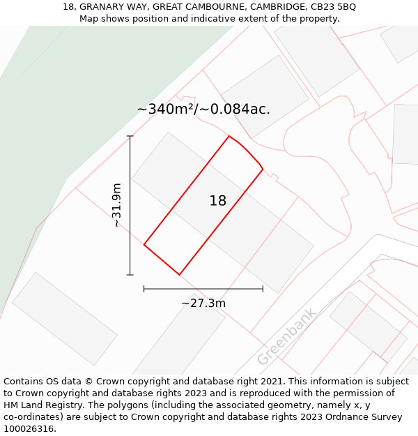 18, GRANARY WAY, GREAT CAMBOURNE, CAMBRIDGE, CB23 5BQ: Plot and title map