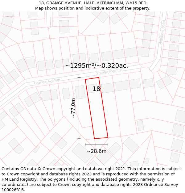 18, GRANGE AVENUE, HALE, ALTRINCHAM, WA15 8ED: Plot and title map