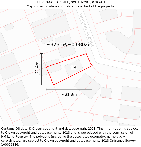 18, GRANGE AVENUE, SOUTHPORT, PR9 9AH: Plot and title map