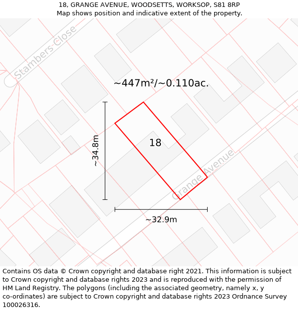 18, GRANGE AVENUE, WOODSETTS, WORKSOP, S81 8RP: Plot and title map