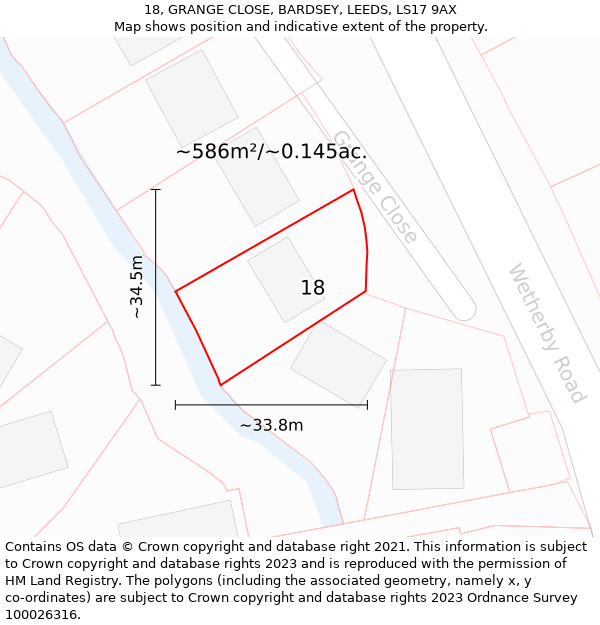 18, GRANGE CLOSE, BARDSEY, LEEDS, LS17 9AX: Plot and title map