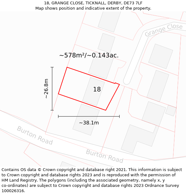 18, GRANGE CLOSE, TICKNALL, DERBY, DE73 7LF: Plot and title map