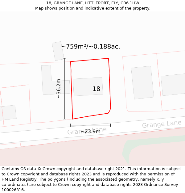 18, GRANGE LANE, LITTLEPORT, ELY, CB6 1HW: Plot and title map