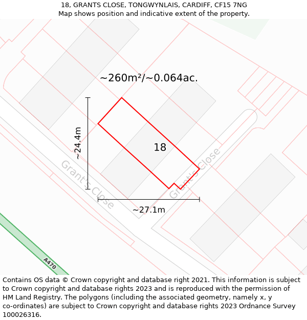 18, GRANTS CLOSE, TONGWYNLAIS, CARDIFF, CF15 7NG: Plot and title map