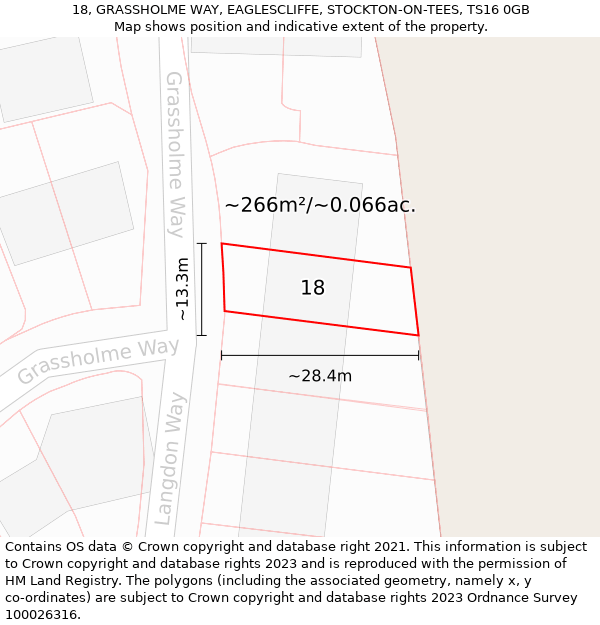 18, GRASSHOLME WAY, EAGLESCLIFFE, STOCKTON-ON-TEES, TS16 0GB: Plot and title map