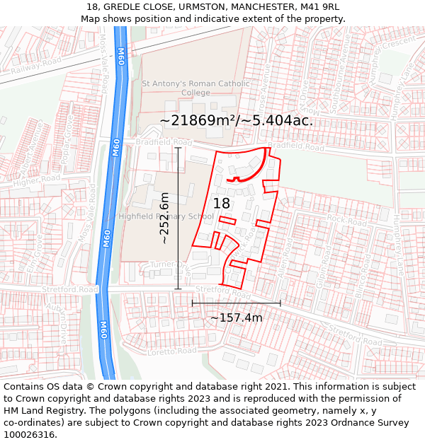 18, GREDLE CLOSE, URMSTON, MANCHESTER, M41 9RL: Plot and title map