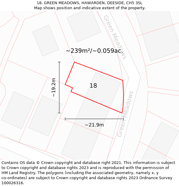 18, GREEN MEADOWS, HAWARDEN, DEESIDE, CH5 3SL: Plot and title map