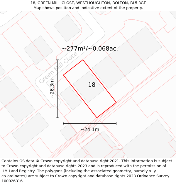 18, GREEN MILL CLOSE, WESTHOUGHTON, BOLTON, BL5 3GE: Plot and title map