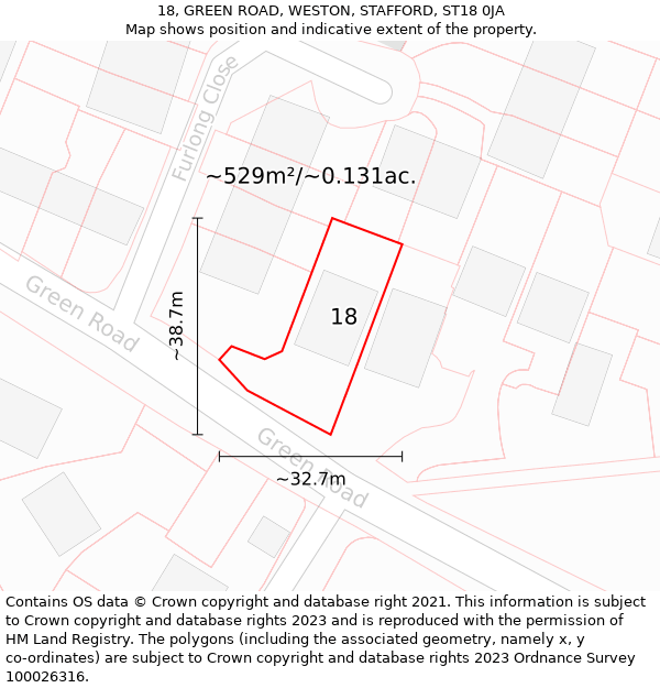 18, GREEN ROAD, WESTON, STAFFORD, ST18 0JA: Plot and title map