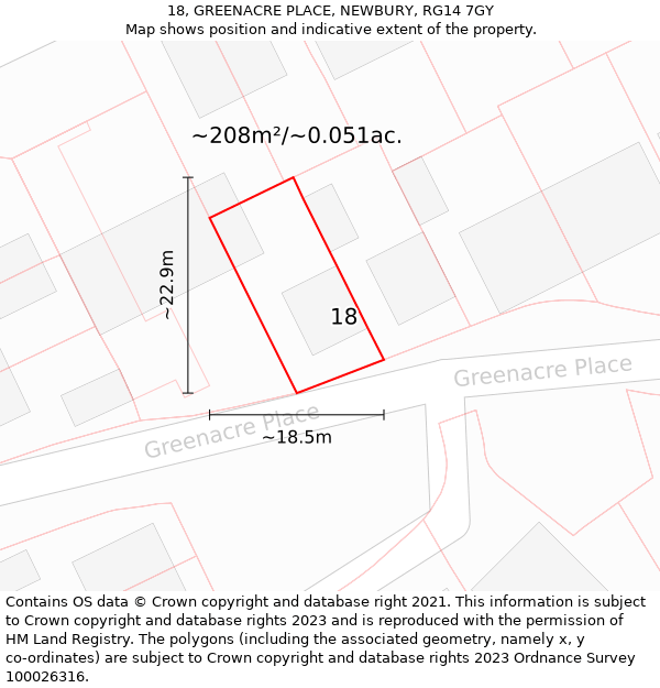 18, GREENACRE PLACE, NEWBURY, RG14 7GY: Plot and title map