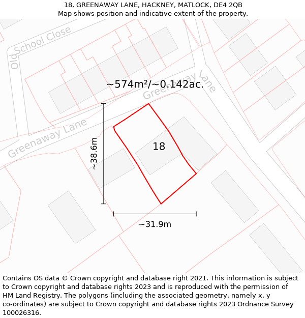 18, GREENAWAY LANE, HACKNEY, MATLOCK, DE4 2QB: Plot and title map