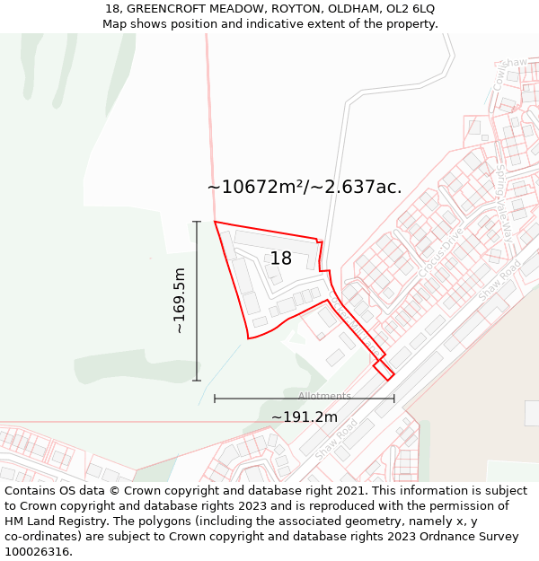 18, GREENCROFT MEADOW, ROYTON, OLDHAM, OL2 6LQ: Plot and title map