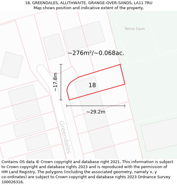 18, GREENDALES, ALLITHWAITE, GRANGE-OVER-SANDS, LA11 7RU: Plot and title map