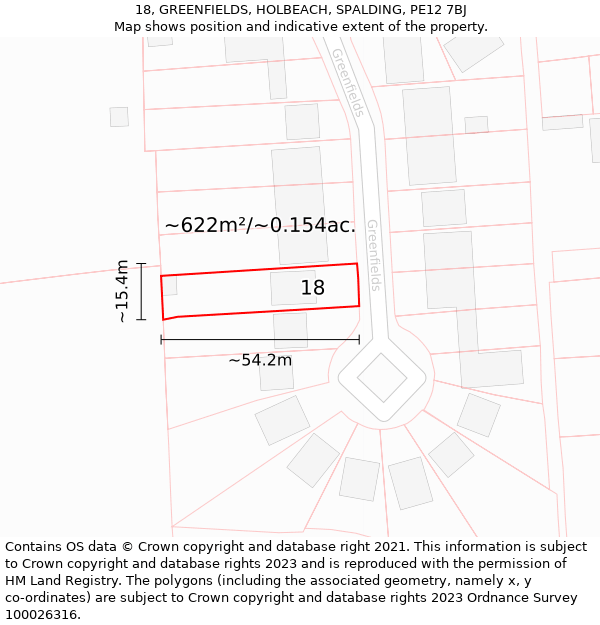 18, GREENFIELDS, HOLBEACH, SPALDING, PE12 7BJ: Plot and title map