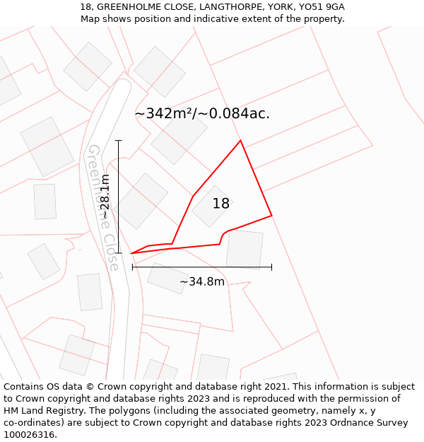 18, GREENHOLME CLOSE, LANGTHORPE, YORK, YO51 9GA: Plot and title map