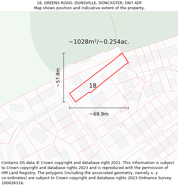 18, GREENS ROAD, DUNSVILLE, DONCASTER, DN7 4DF: Plot and title map