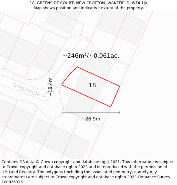 18, GREENSIDE COURT, NEW CROFTON, WAKEFIELD, WF4 1JX: Plot and title map
