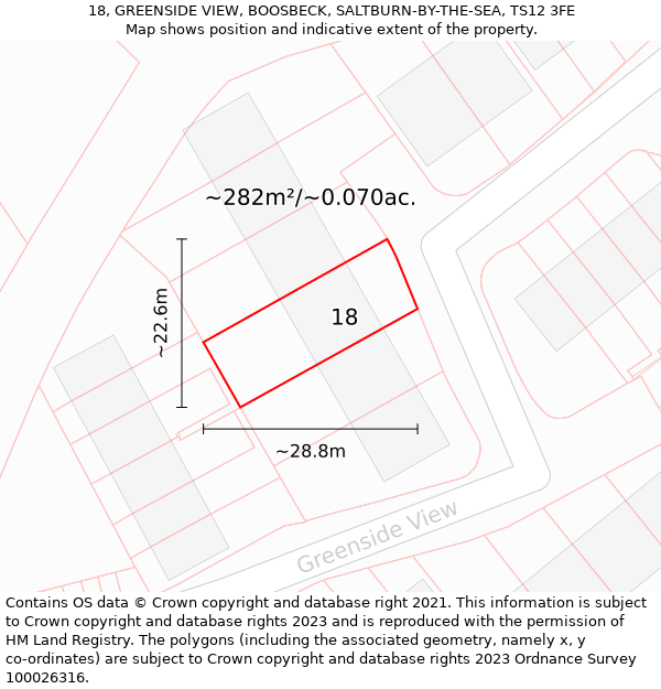 18, GREENSIDE VIEW, BOOSBECK, SALTBURN-BY-THE-SEA, TS12 3FE: Plot and title map