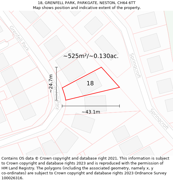 18, GRENFELL PARK, PARKGATE, NESTON, CH64 6TT: Plot and title map