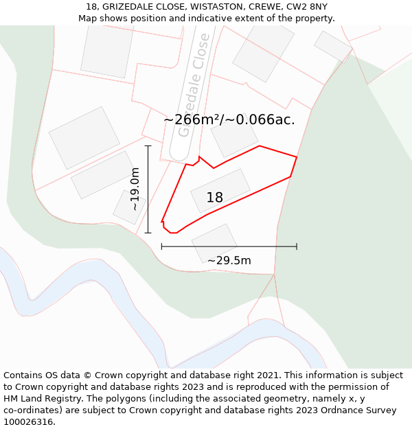 18, GRIZEDALE CLOSE, WISTASTON, CREWE, CW2 8NY: Plot and title map