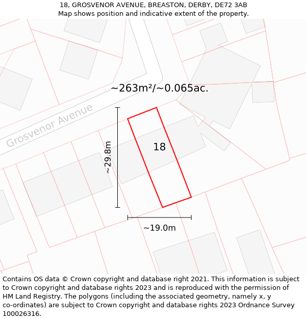 18, GROSVENOR AVENUE, BREASTON, DERBY, DE72 3AB: Plot and title map