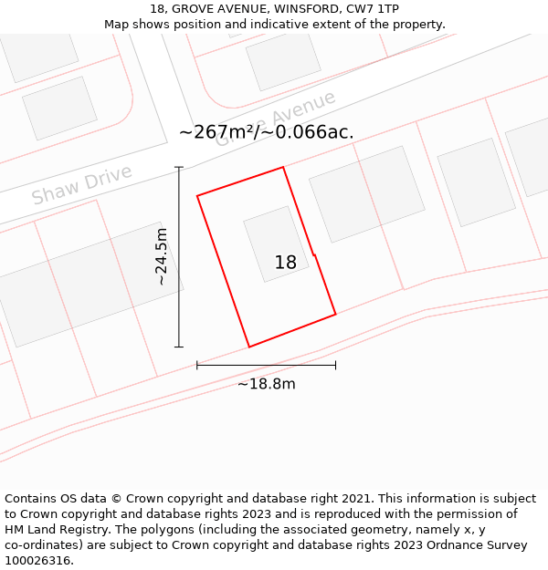 18, GROVE AVENUE, WINSFORD, CW7 1TP: Plot and title map