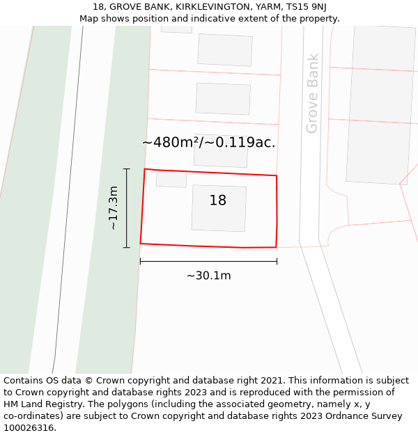 18, GROVE BANK, KIRKLEVINGTON, YARM, TS15 9NJ: Plot and title map