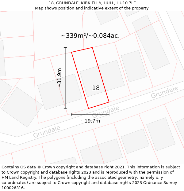 18, GRUNDALE, KIRK ELLA, HULL, HU10 7LE: Plot and title map