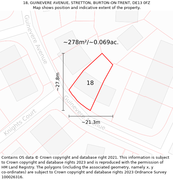 18, GUINEVERE AVENUE, STRETTON, BURTON-ON-TRENT, DE13 0FZ: Plot and title map