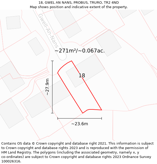 18, GWEL AN NANS, PROBUS, TRURO, TR2 4ND: Plot and title map