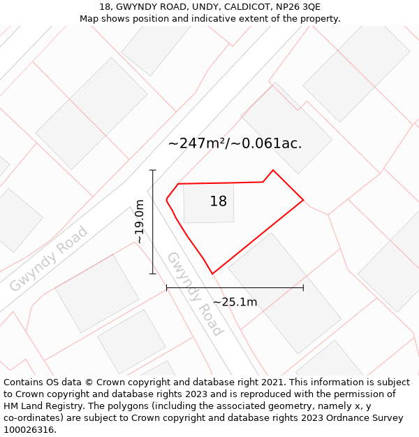 18, GWYNDY ROAD, UNDY, CALDICOT, NP26 3QE: Plot and title map