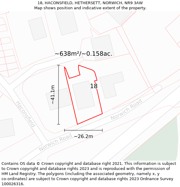 18, HACONSFIELD, HETHERSETT, NORWICH, NR9 3AW: Plot and title map