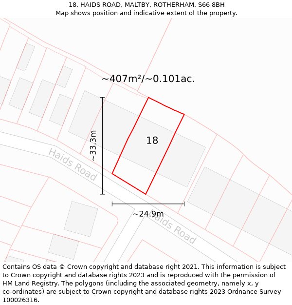 18, HAIDS ROAD, MALTBY, ROTHERHAM, S66 8BH: Plot and title map