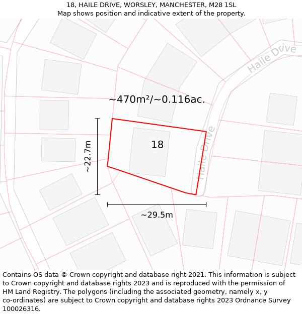 18, HAILE DRIVE, WORSLEY, MANCHESTER, M28 1SL: Plot and title map