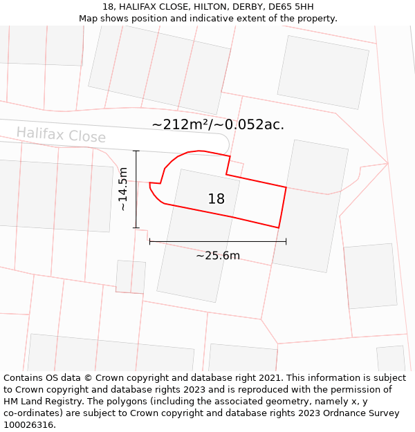 18, HALIFAX CLOSE, HILTON, DERBY, DE65 5HH: Plot and title map