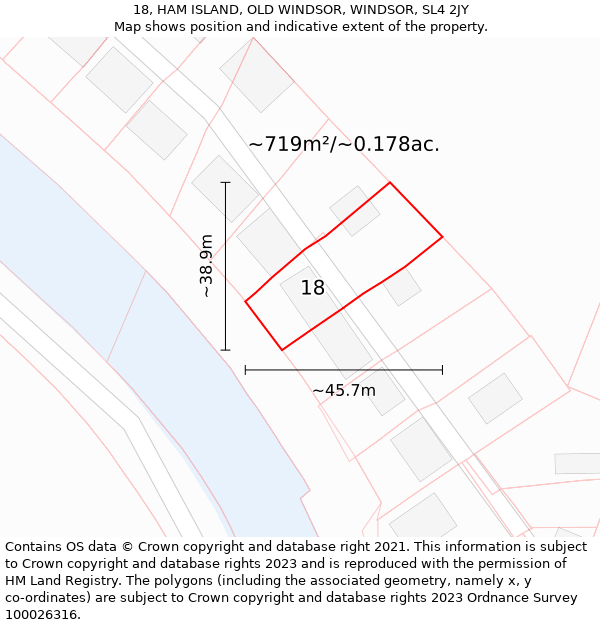 18, HAM ISLAND, OLD WINDSOR, WINDSOR, SL4 2JY: Plot and title map