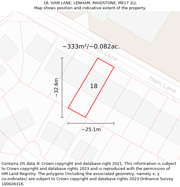 18, HAM LANE, LENHAM, MAIDSTONE, ME17 2LL: Plot and title map