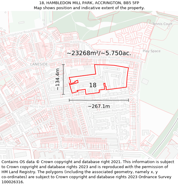 18, HAMBLEDON MILL PARK, ACCRINGTON, BB5 5FP: Plot and title map