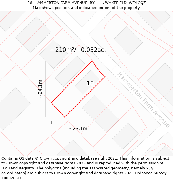 18, HAMMERTON FARM AVENUE, RYHILL, WAKEFIELD, WF4 2QZ: Plot and title map