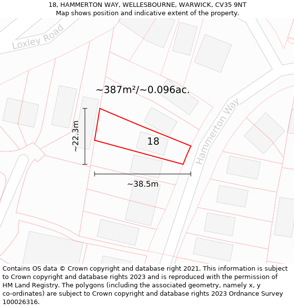 18, HAMMERTON WAY, WELLESBOURNE, WARWICK, CV35 9NT: Plot and title map