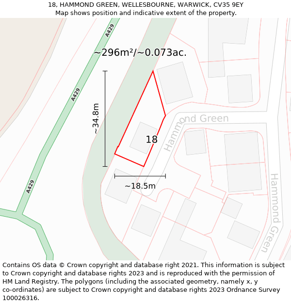 18, HAMMOND GREEN, WELLESBOURNE, WARWICK, CV35 9EY: Plot and title map