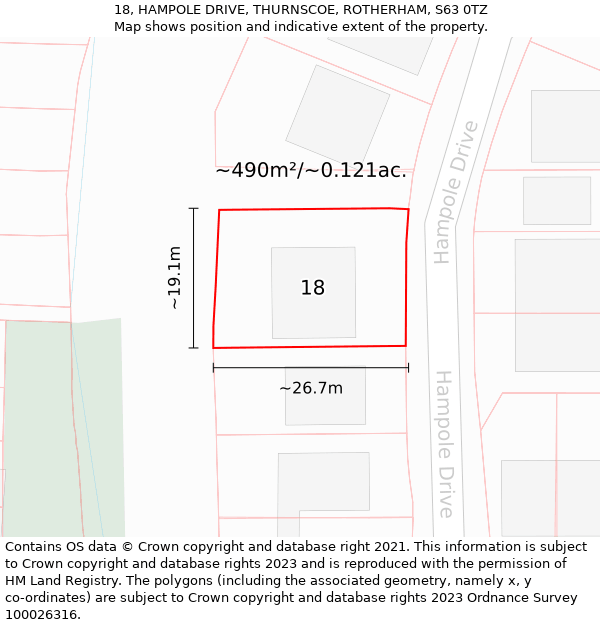 18, HAMPOLE DRIVE, THURNSCOE, ROTHERHAM, S63 0TZ: Plot and title map