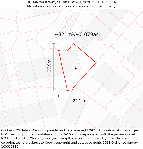 18, HANOVER WAY, CHURCHDOWN, GLOUCESTER, GL3 1NJ: Plot and title map