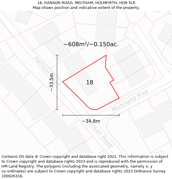 18, HANSON ROAD, MELTHAM, HOLMFIRTH, HD9 5LR: Plot and title map