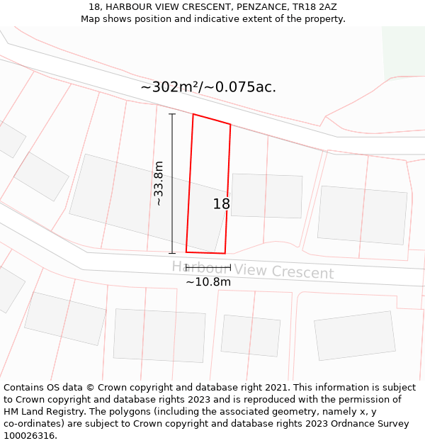 18, HARBOUR VIEW CRESCENT, PENZANCE, TR18 2AZ: Plot and title map