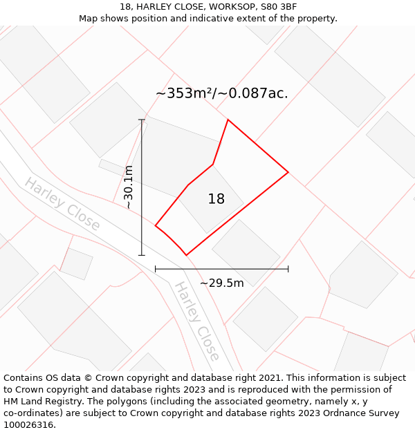 18, HARLEY CLOSE, WORKSOP, S80 3BF: Plot and title map