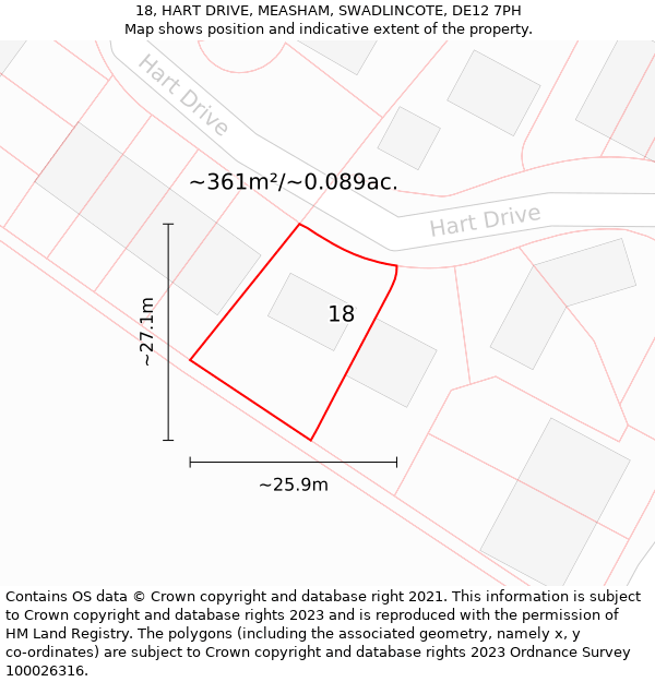 18, HART DRIVE, MEASHAM, SWADLINCOTE, DE12 7PH: Plot and title map