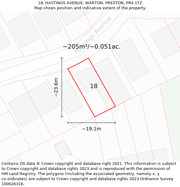 18, HASTINGS AVENUE, WARTON, PRESTON, PR4 1YZ: Plot and title map