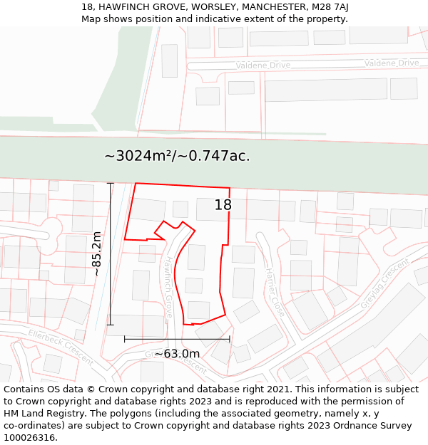 18, HAWFINCH GROVE, WORSLEY, MANCHESTER, M28 7AJ: Plot and title map